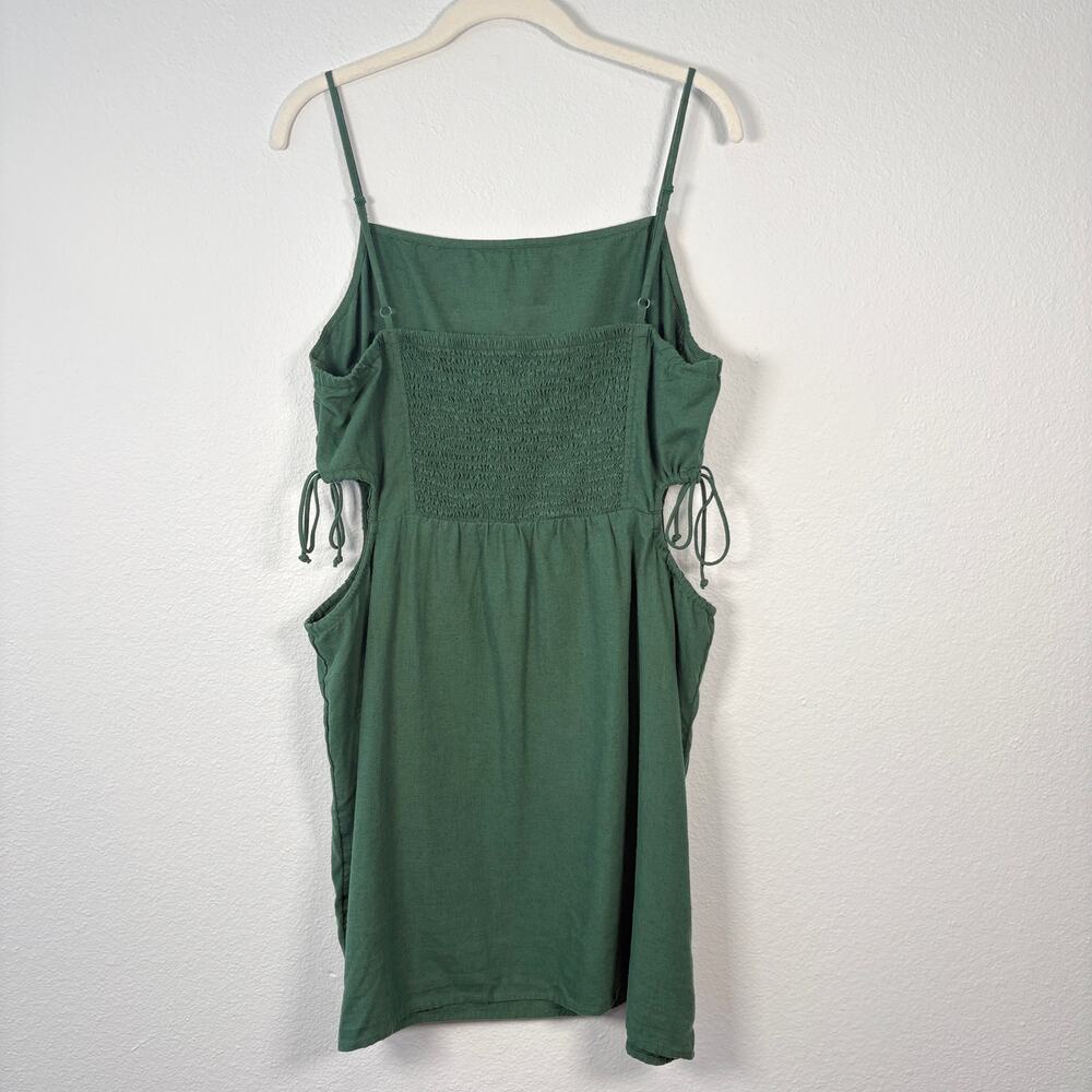 Aerie Natural Linen Blend Sycamore Green Square Neck Side Cut Out Mini Sun Dress - Picture 9 of 14